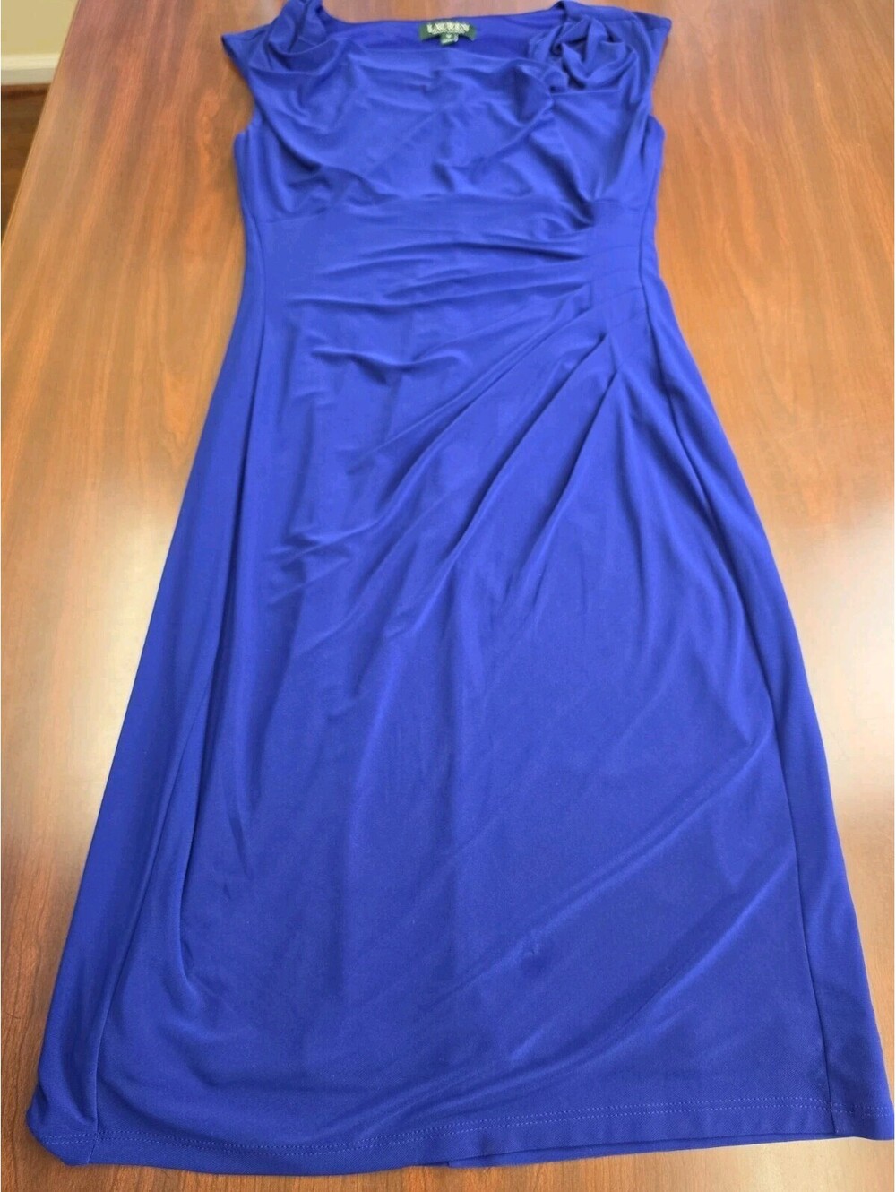 Lauren Ralph Lauren Royal Blue Ruched Sheath Dresss Size 8 Cocktail Midi Classic
